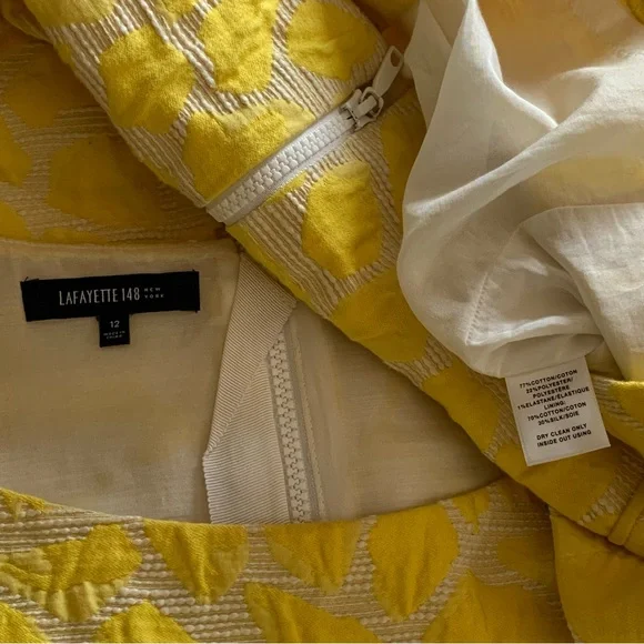 Lafayette 148 Sleeveless Dress in Yellow and White Size 12 Stunning Pattern - Picture 8 of 9